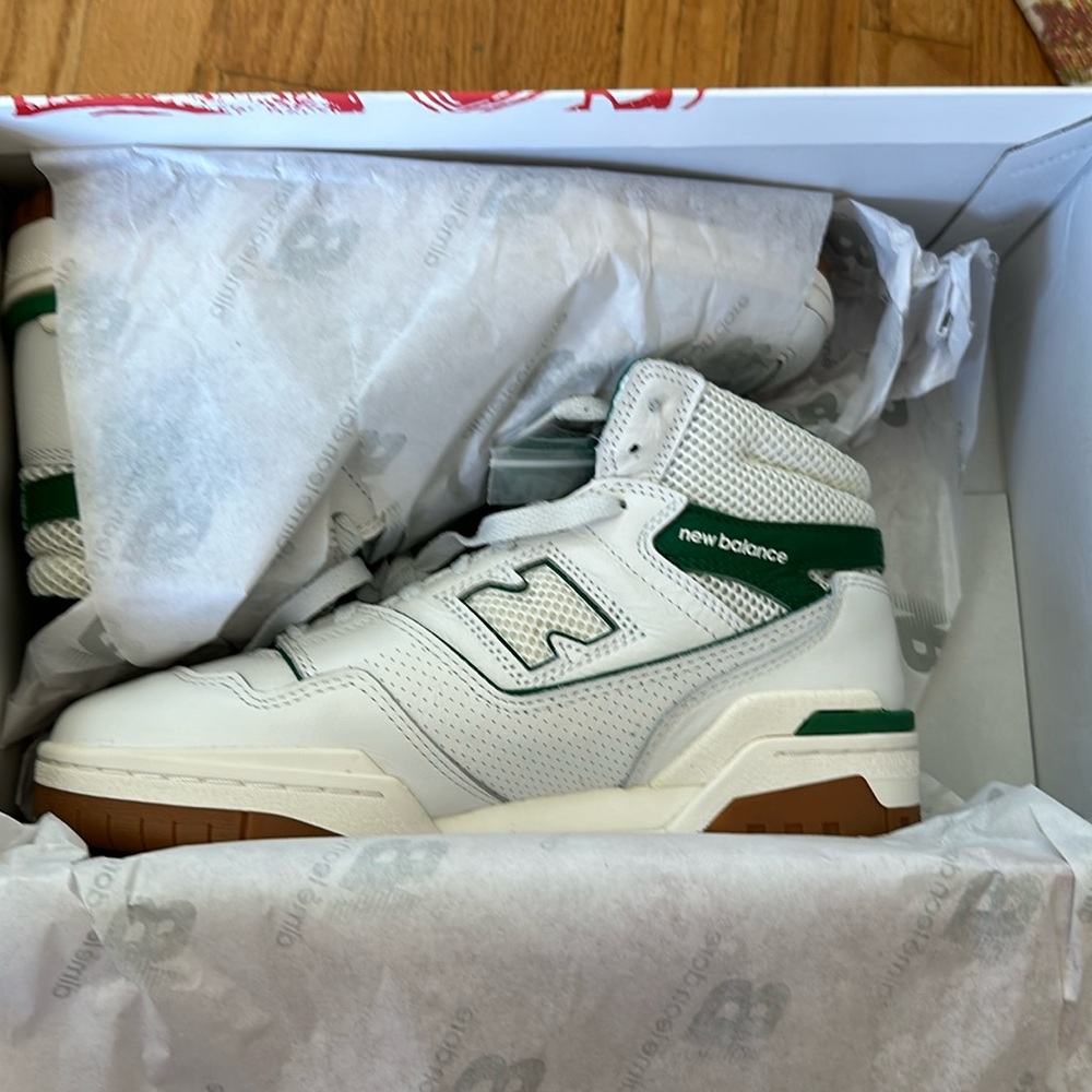 New Balance aime leon dore white and green hightops
